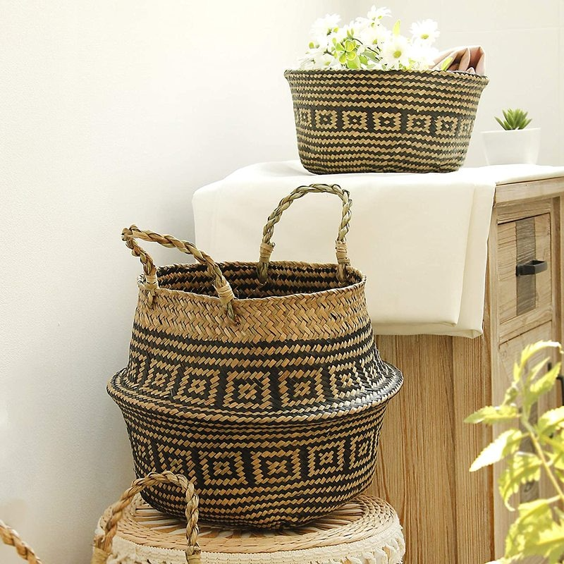 Cache pot en osier à motifs